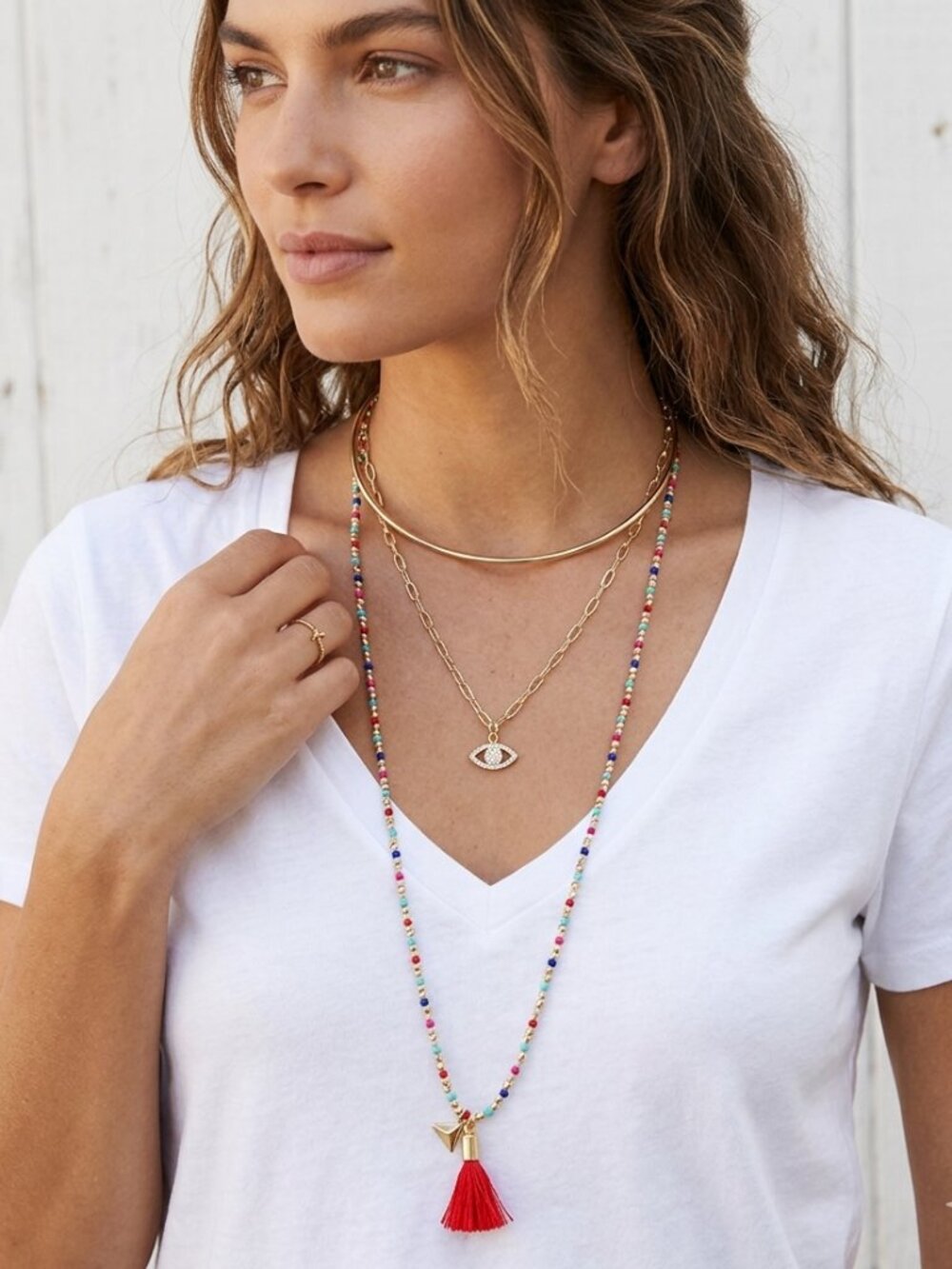 Rebecca Minkoff - Layered Collar Necklace with Multi Seed Beads Gold/War…